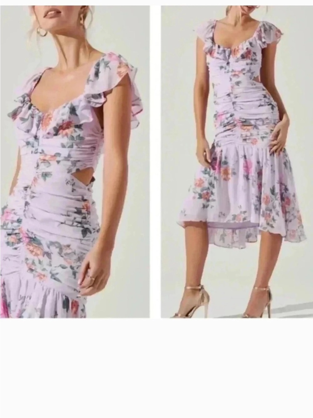 Astr Lavender Floral Ruffle Midi Dress
